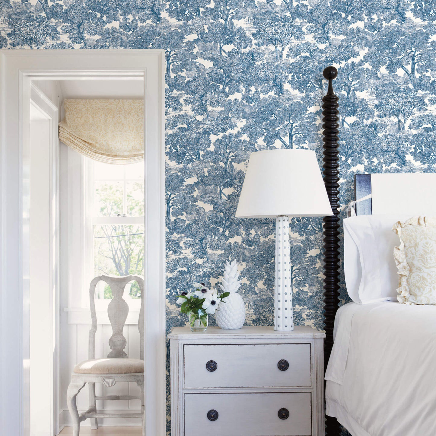 Chesapeake Farmhouse Spinney Toile Wallpaper - Blue