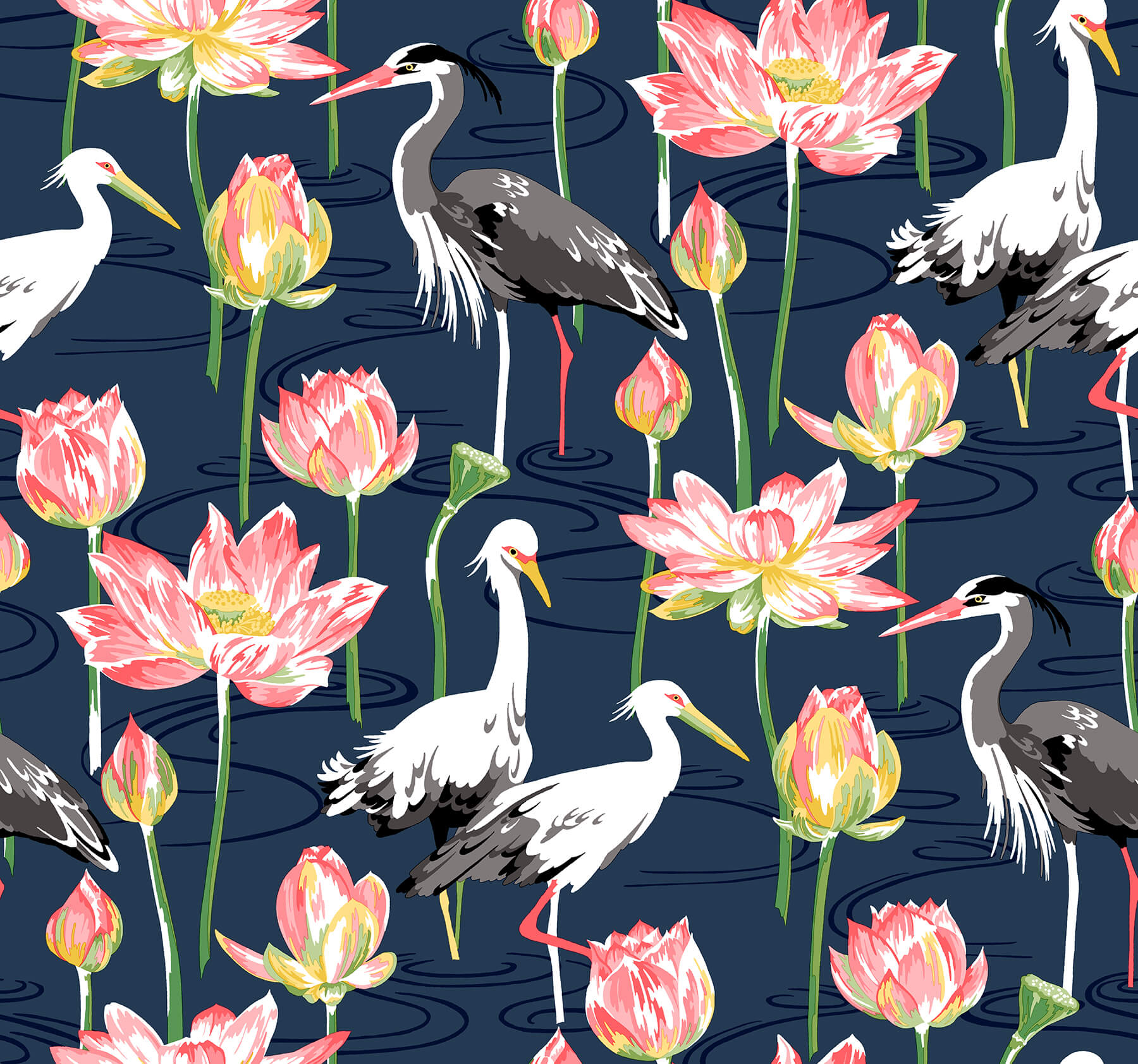 AF6594 | Gold Sprig & Heron Wallpaper