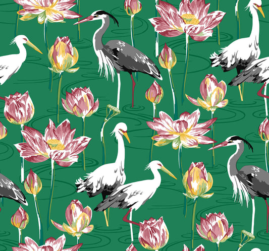 A-Street Prints Happy Barton Heron Wallpaper - Green