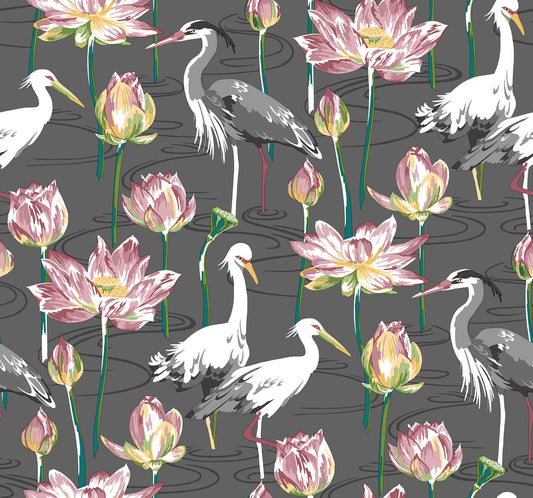 A-Street Prints Happy Barton Heron Wallpaper - Grey