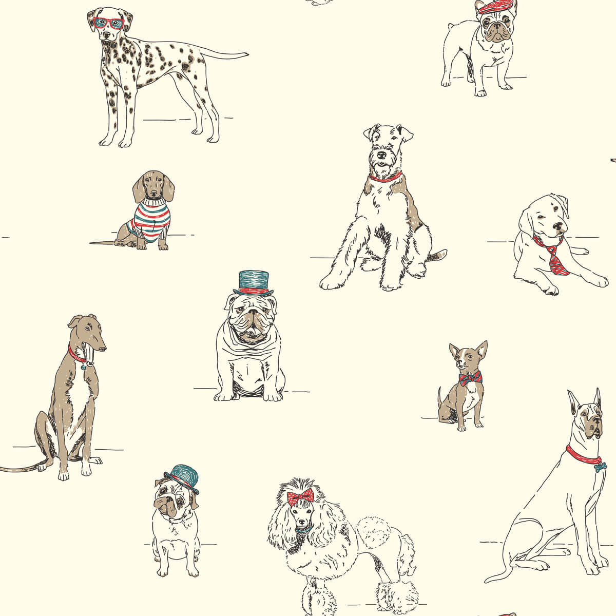 Ashford Toiles Dogs Life Wallpaper - Red & Blue