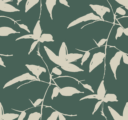 Ronald Redding Persimmon Leaf Wallpaper - Dark Green