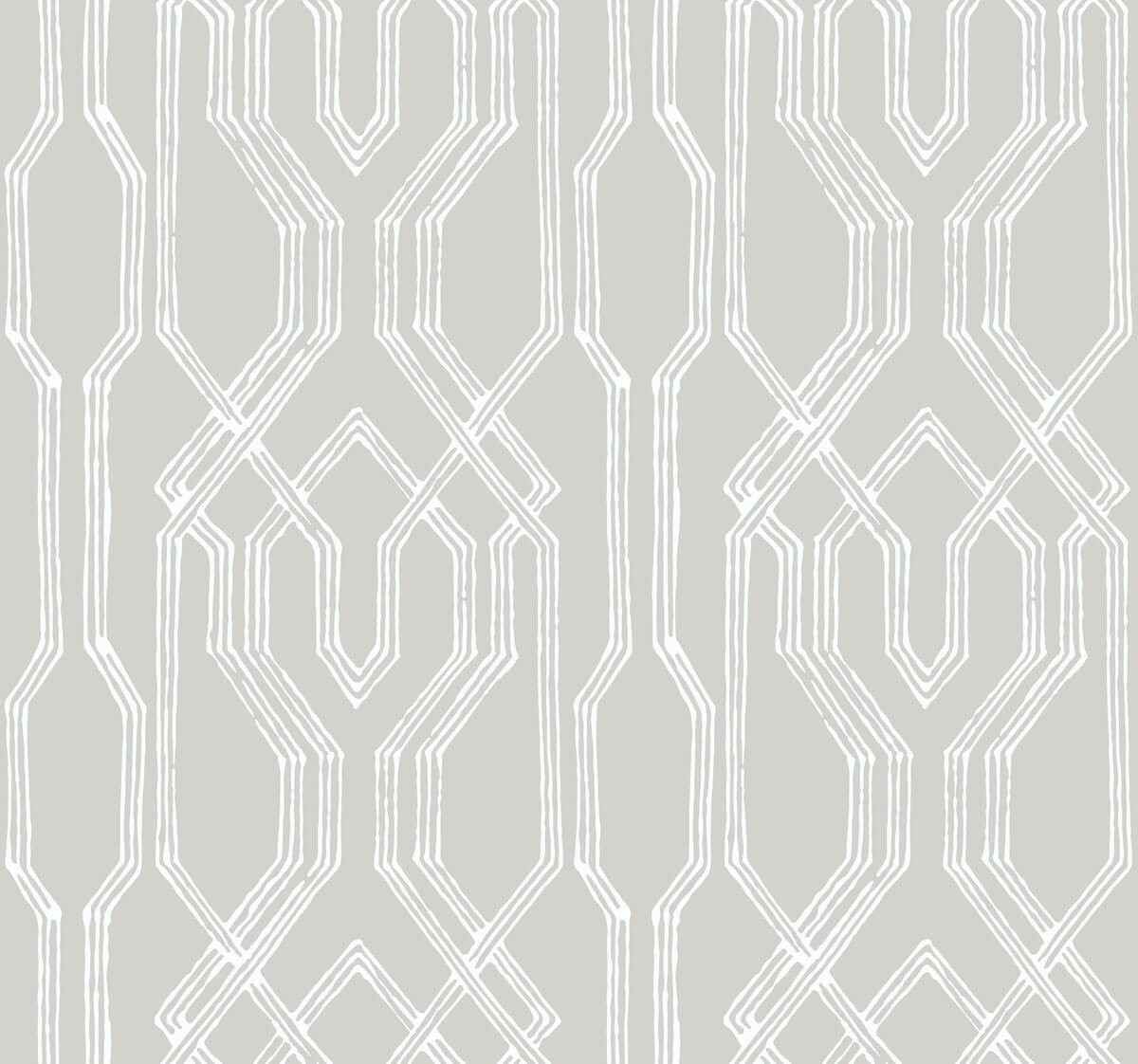 Ronald Redding Oriental Lattice Wallpaper - Taupe & White