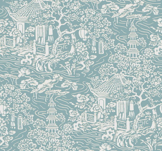 Ronald Redding Tea Garden Chinoiserie Wallpaper - Blue