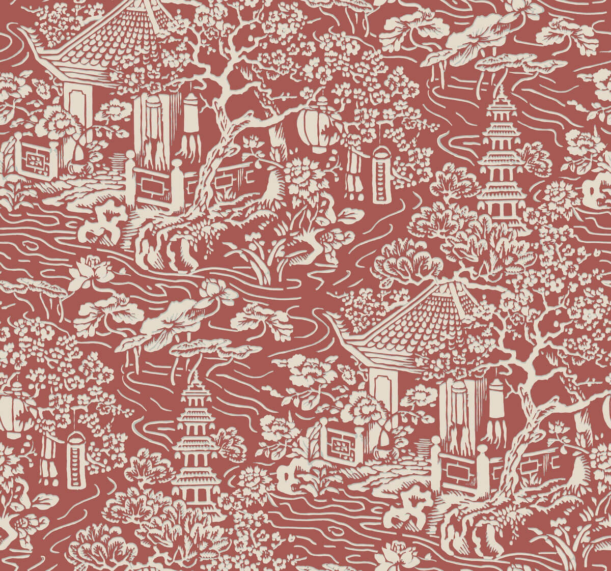 Ronald Redding Chinoiserie Wallpaper - Red