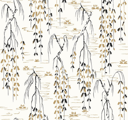 Ronald Redding Willow Branches Wallpaper - Black & Gold