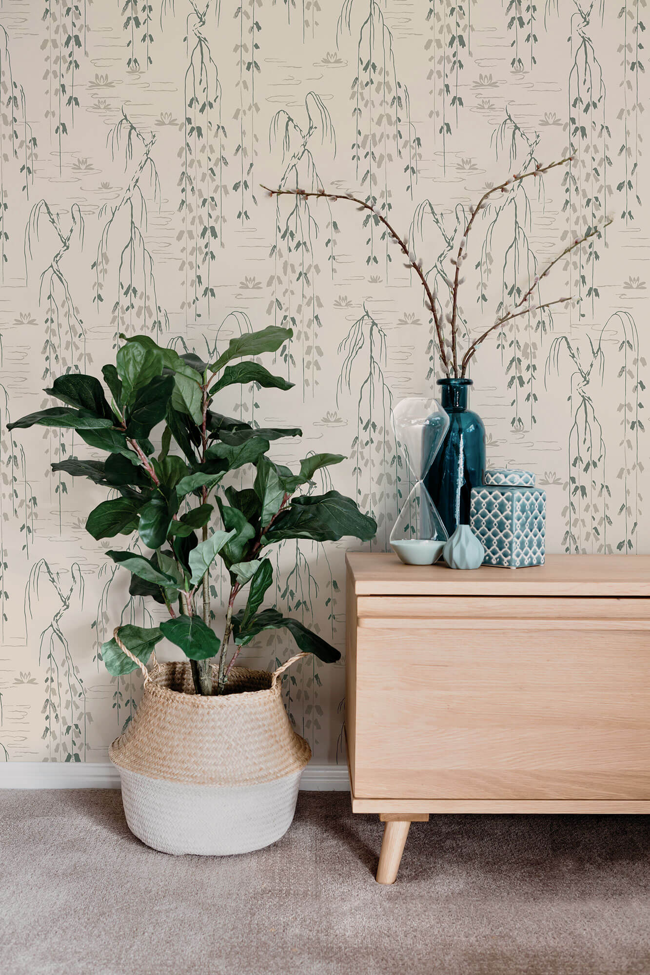 Ronald Redding Willow Branches Wallpaper - Green & Beige