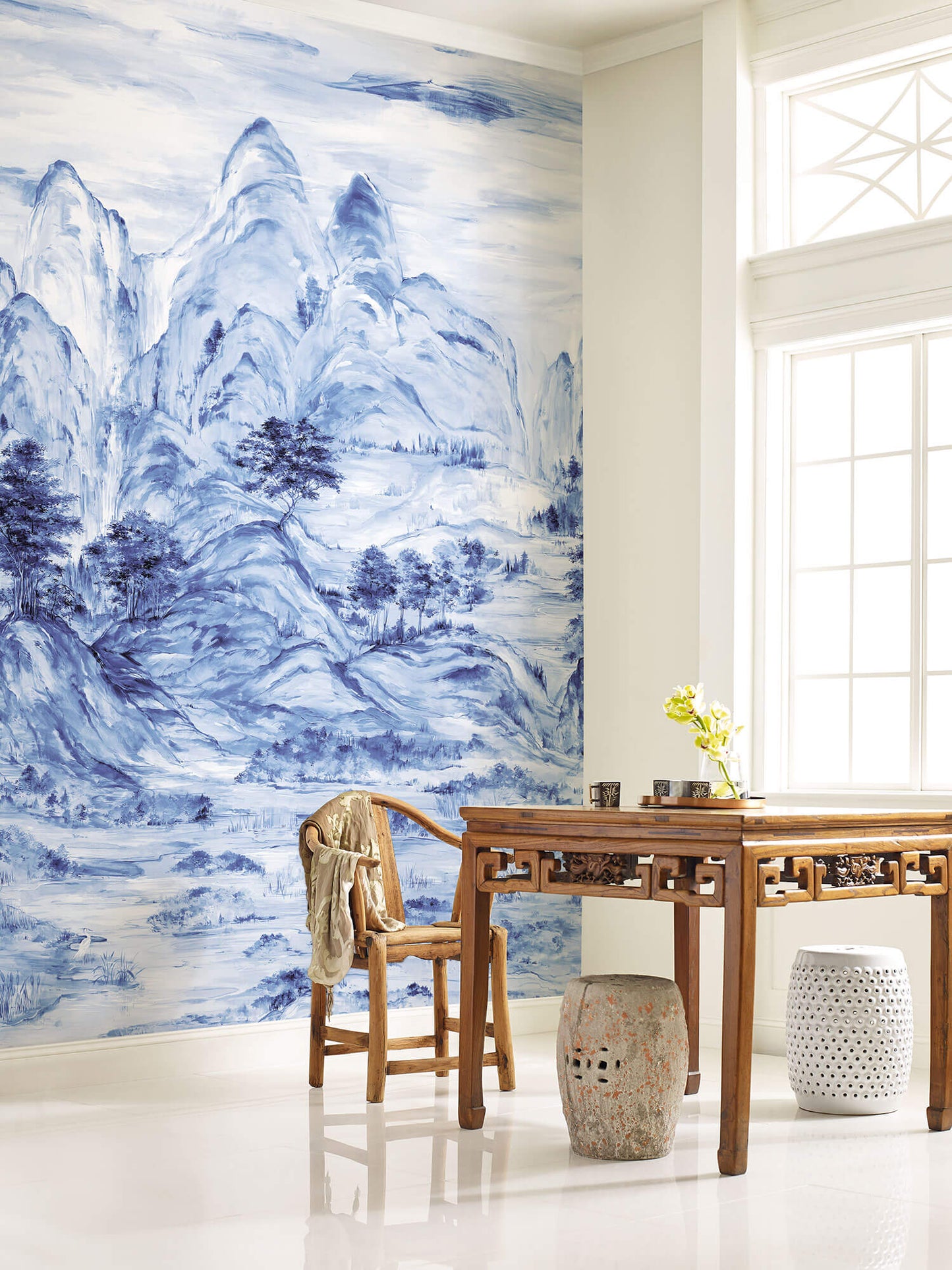 Ronald Redding Misty Mountain (3 Panel) Wallpaper Mural - Blue