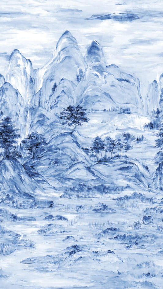 Ronald Redding Misty Mountain (3 Panel) Wallpaper Mural - Blue