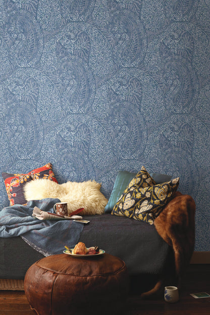 Antonina Vella Bohemian Luxe Kashmir Dreams Paisley Wallpaper - Blue