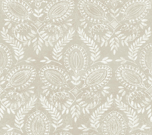 Antonina Vella Bohemian Luxe Laurel Damask Wallpaper - Off White