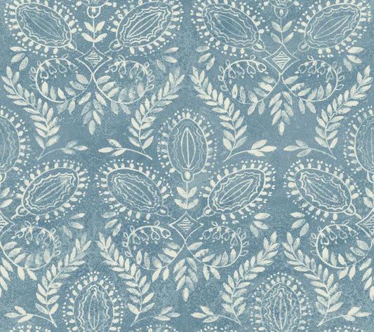 Antonina Vella Bohemian Luxe Laurel Damask Wallpaper - Blue