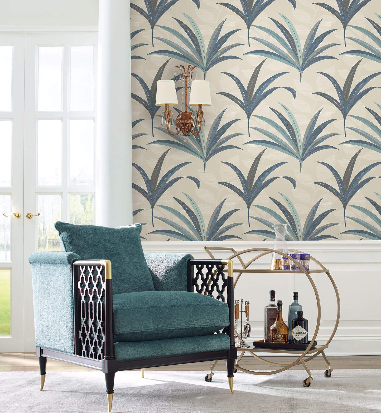 Antonina Vella Deco El Morocco Palm Wallpaper - Beige & Blue