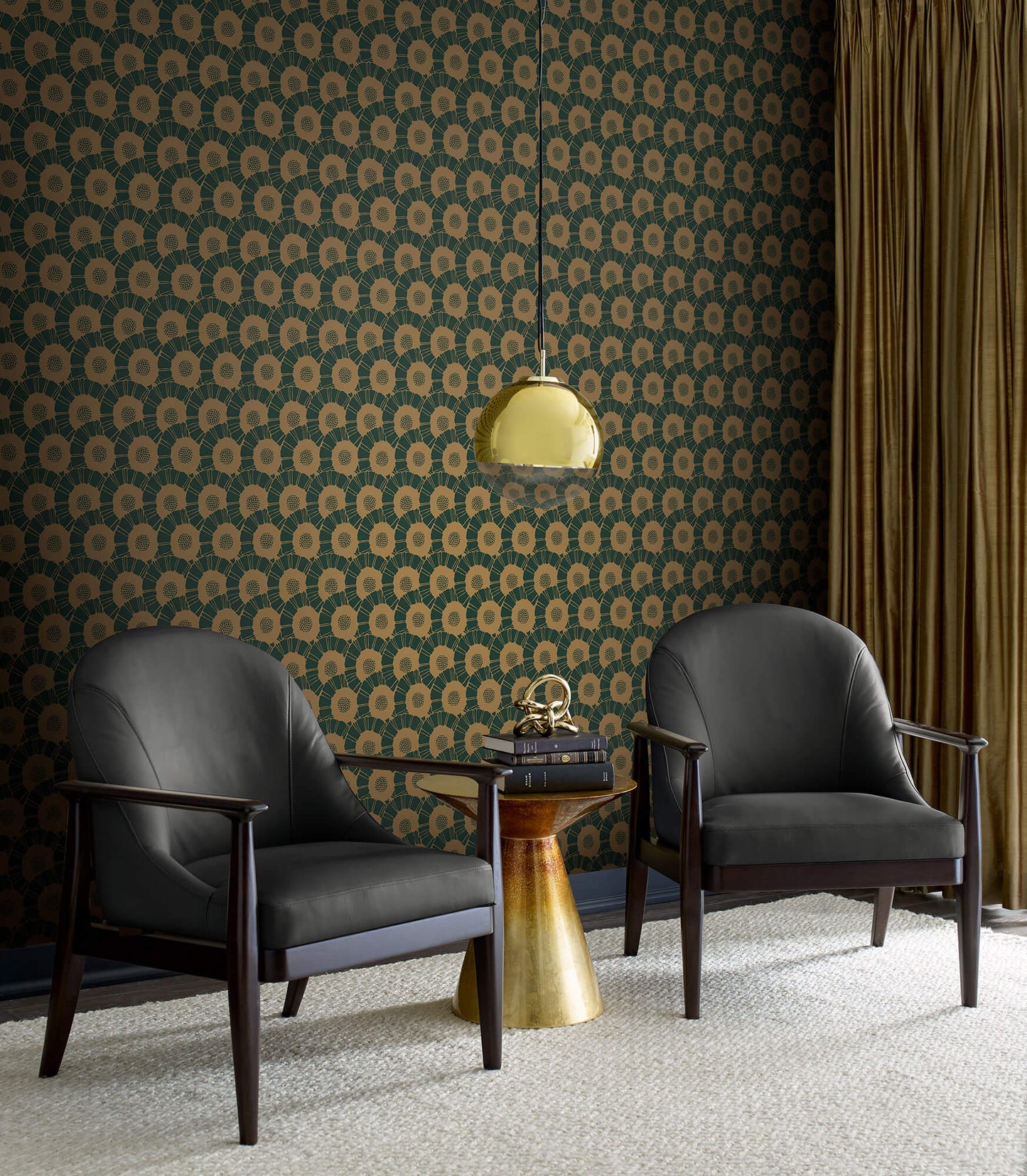 Antonina Vella Deco Coco Bloom Wallpaper - Green & Gold