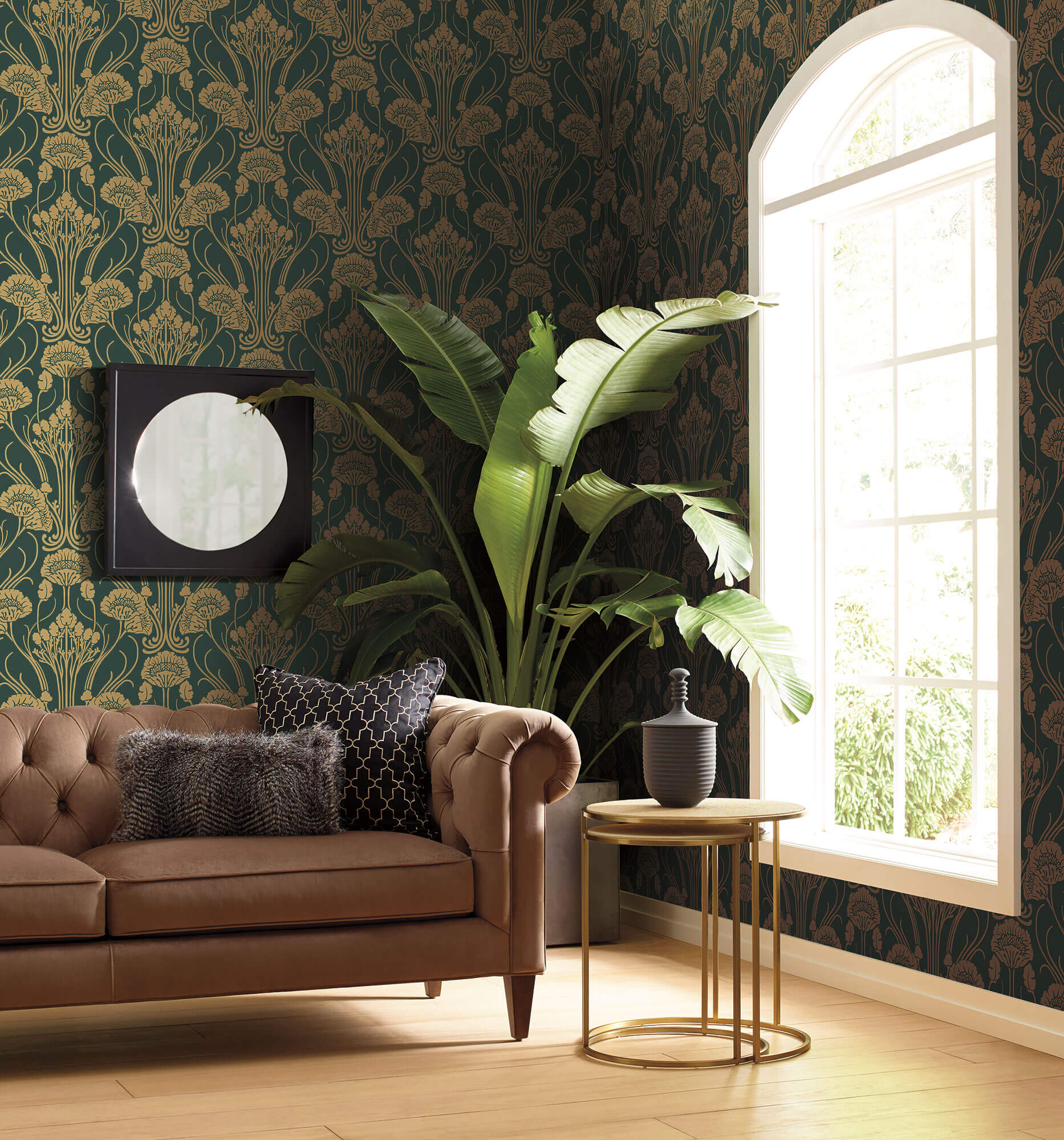 Green damask deals wallpaper