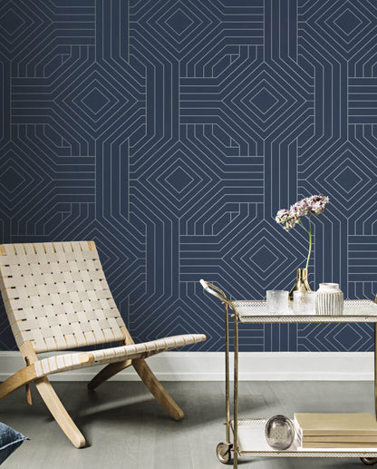 Candice Olson Modern Artisan Diverging Diamonds Wallpaper - Navy