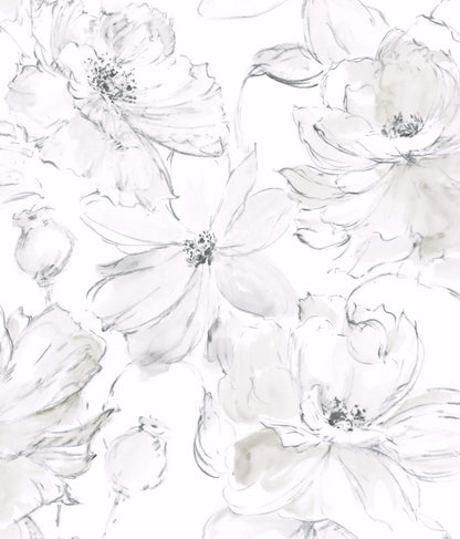 Floral Dreams Wallpaper - Gray & White