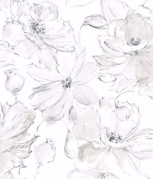 Impressionist Floral Dreams Wallpaper - Gray & White
