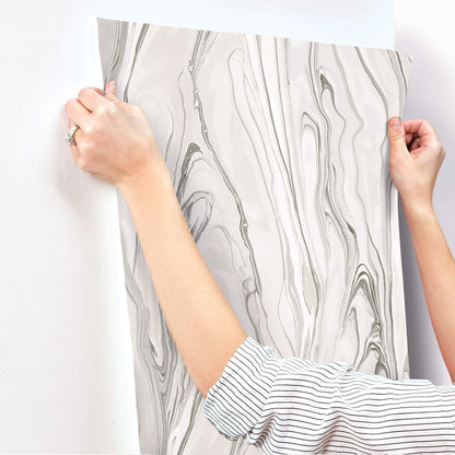Liquid Marble Wallpaper - Tan & White