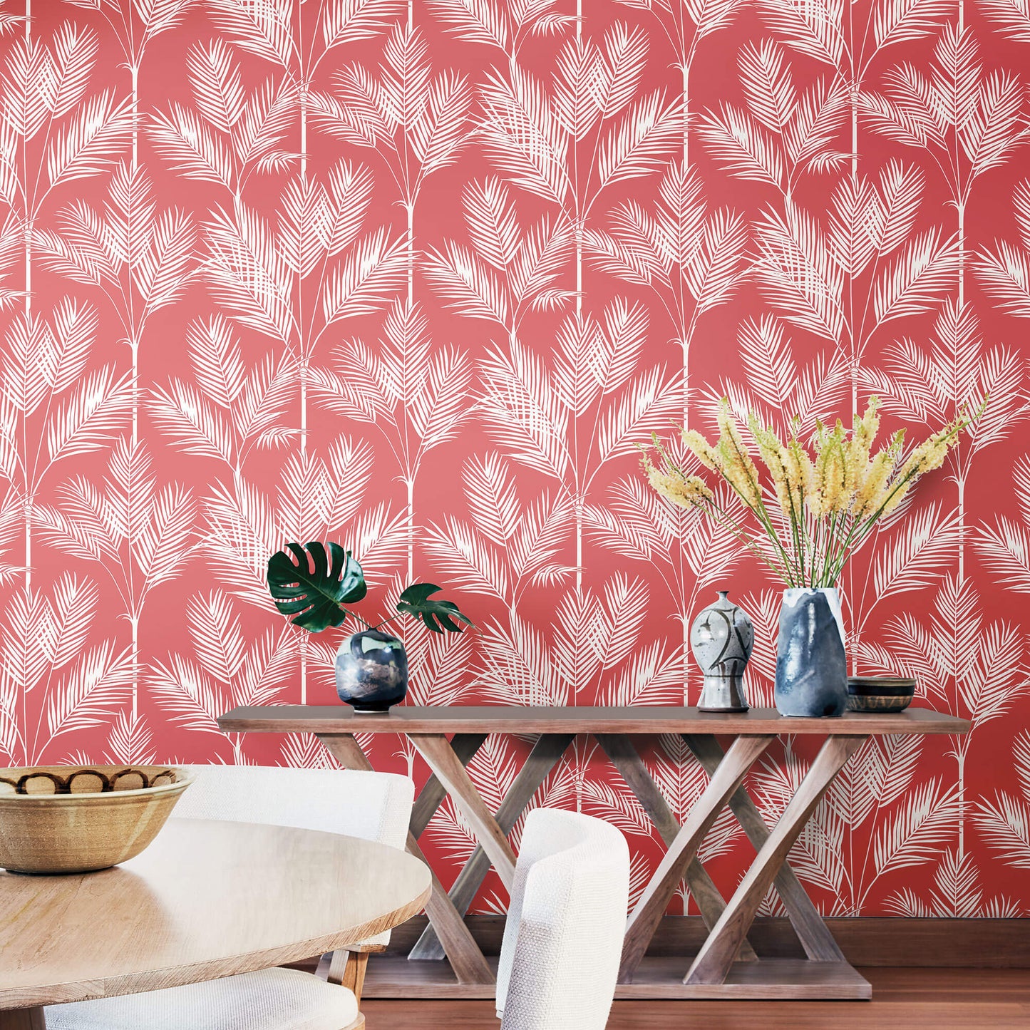 Waters Edge Resource Library King Palm Silhouette Wallpaper - Coral