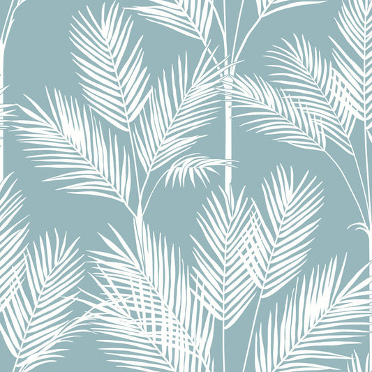 Waters Edge Resource Library King Palm Silhouette Wallpaper - Light Blue