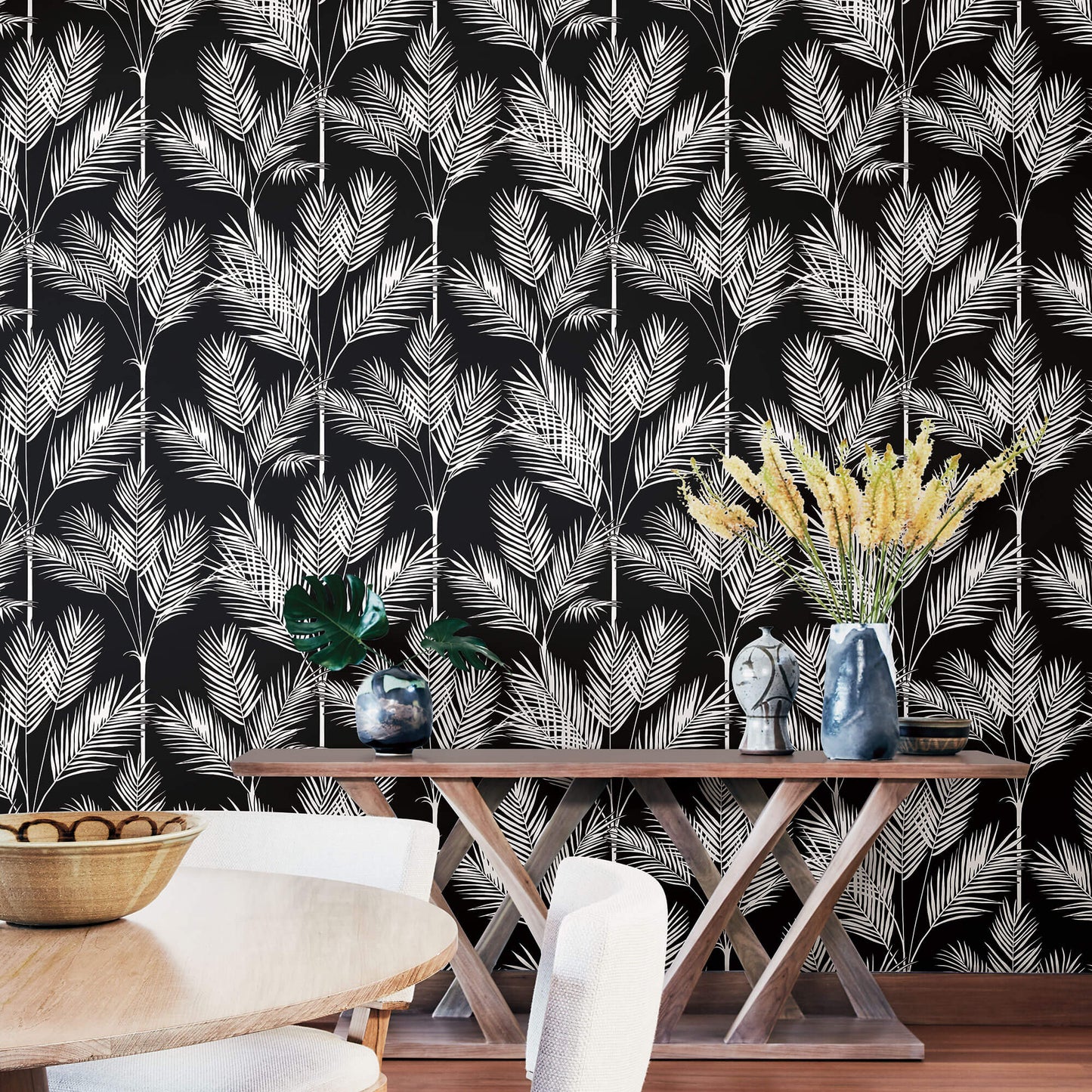 Waters Edge Resource Library King Palm Silhouette Wallpaper - Black