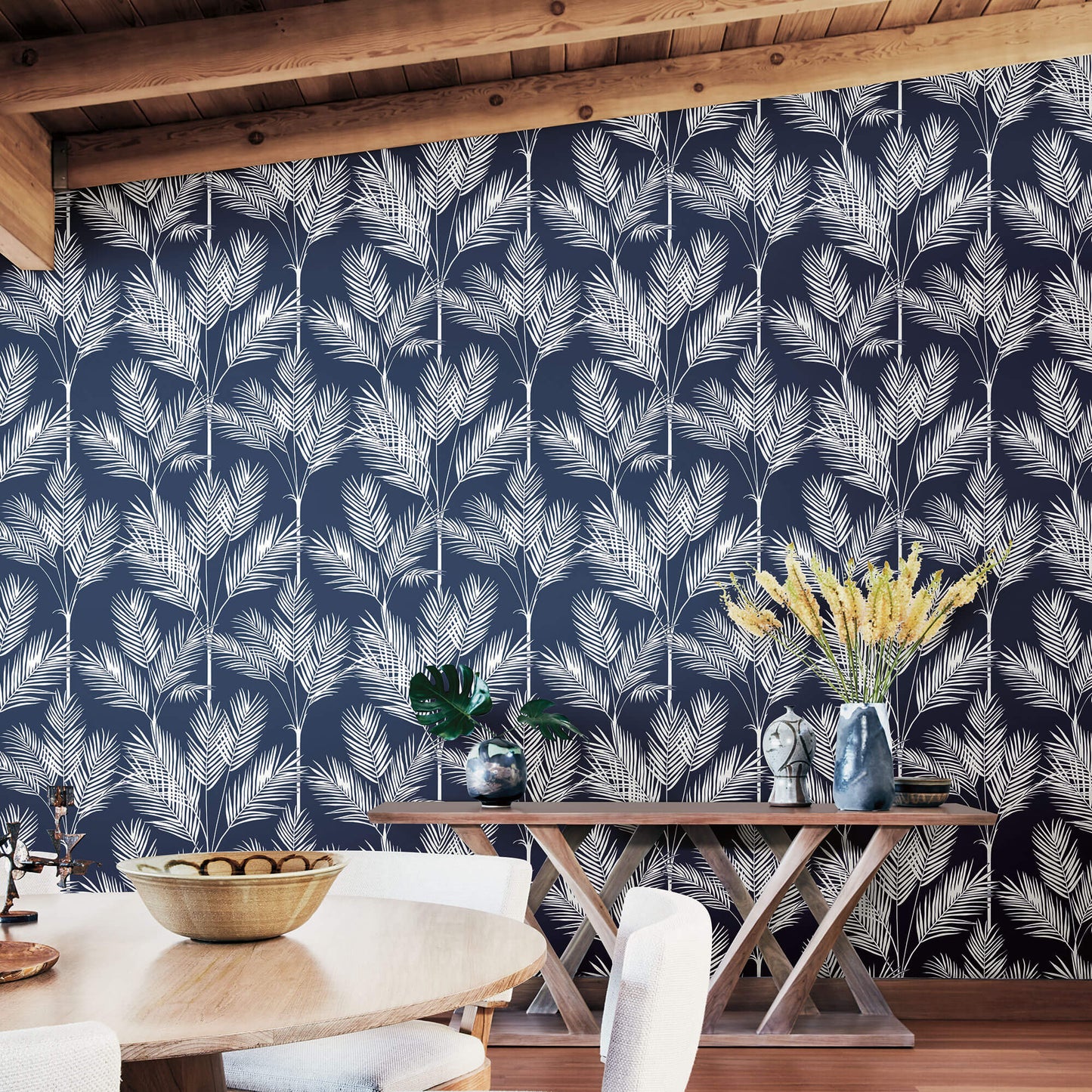 Waters Edge Resource Library King Palm Silhouette Wallpaper - Blue