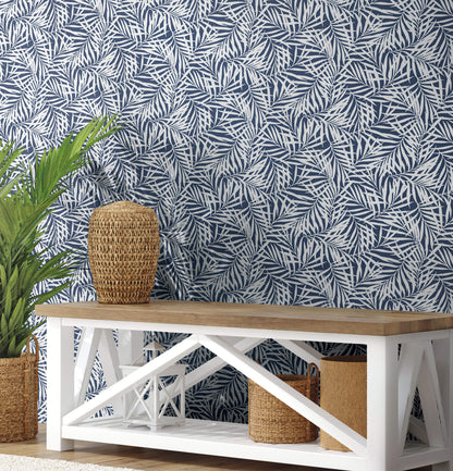 Waters Edge Resource Library Oahu Fronds Wallpaper - Blue