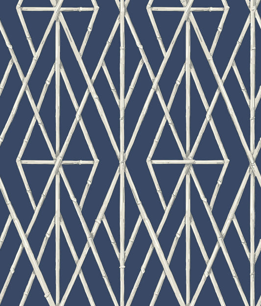 Waters Edge Resource Library Riviera Bamboo Trellis Wallpaper - Blue