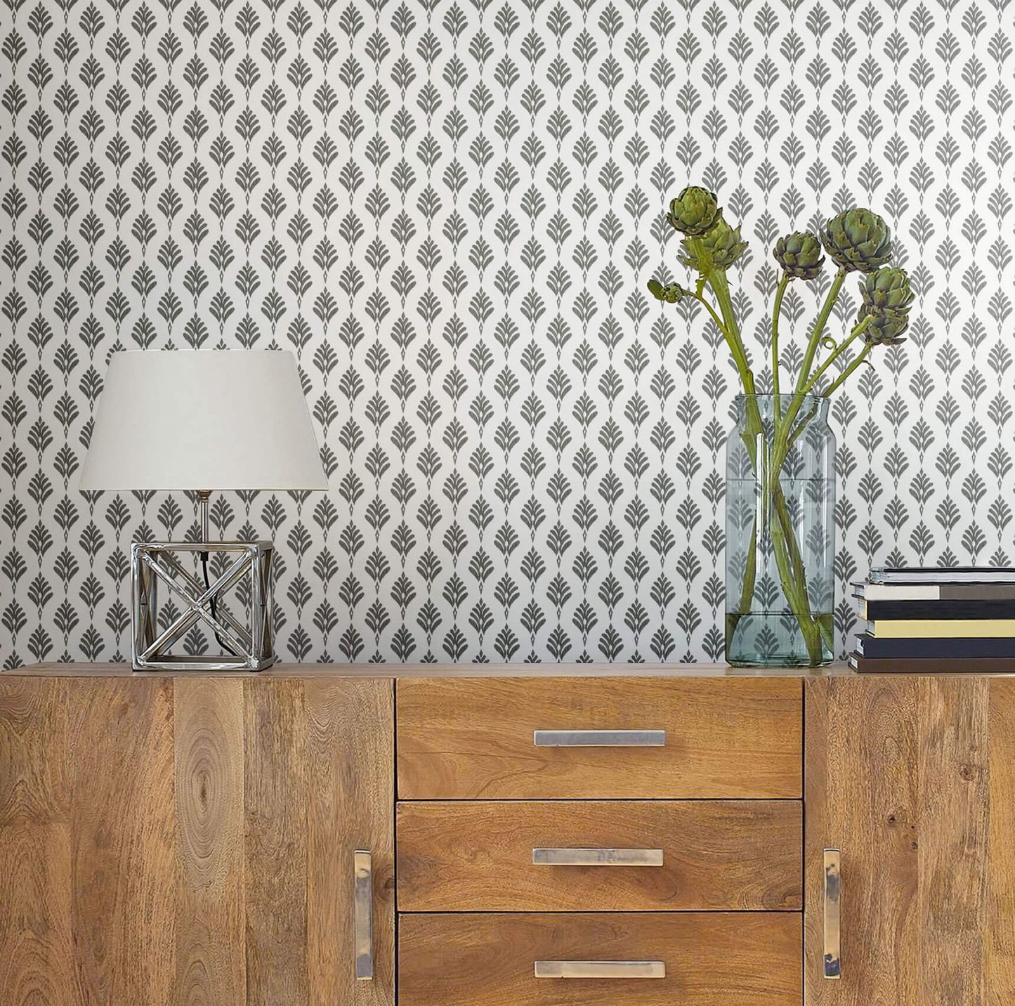 Waters Edge Resource Library French Scallop Wallpaper - Dark Gray