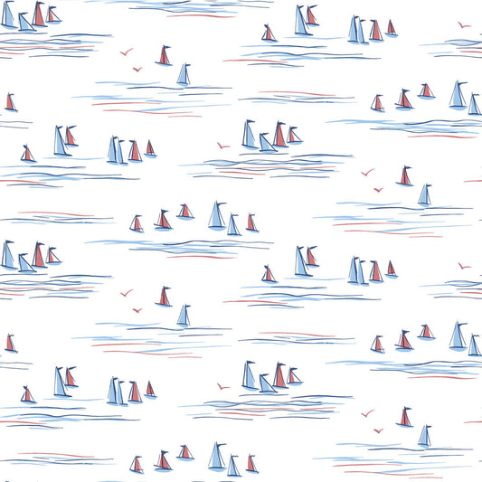 Waters Edge Resource Library Full Sails Wallpaper - Blue & Red