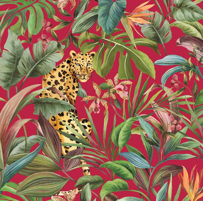 NextWall Daisy Bennett Designs Tropical Leopard Peel and Stick Wallpaper  (Blue) 