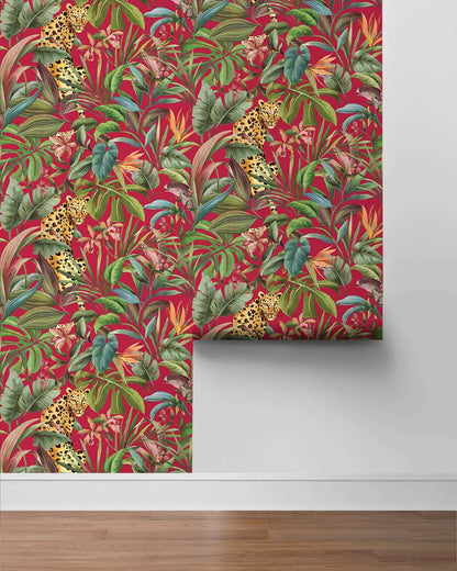 Daisy Bennett Tropical Leopard Peel & Stick Wallpaper - Red