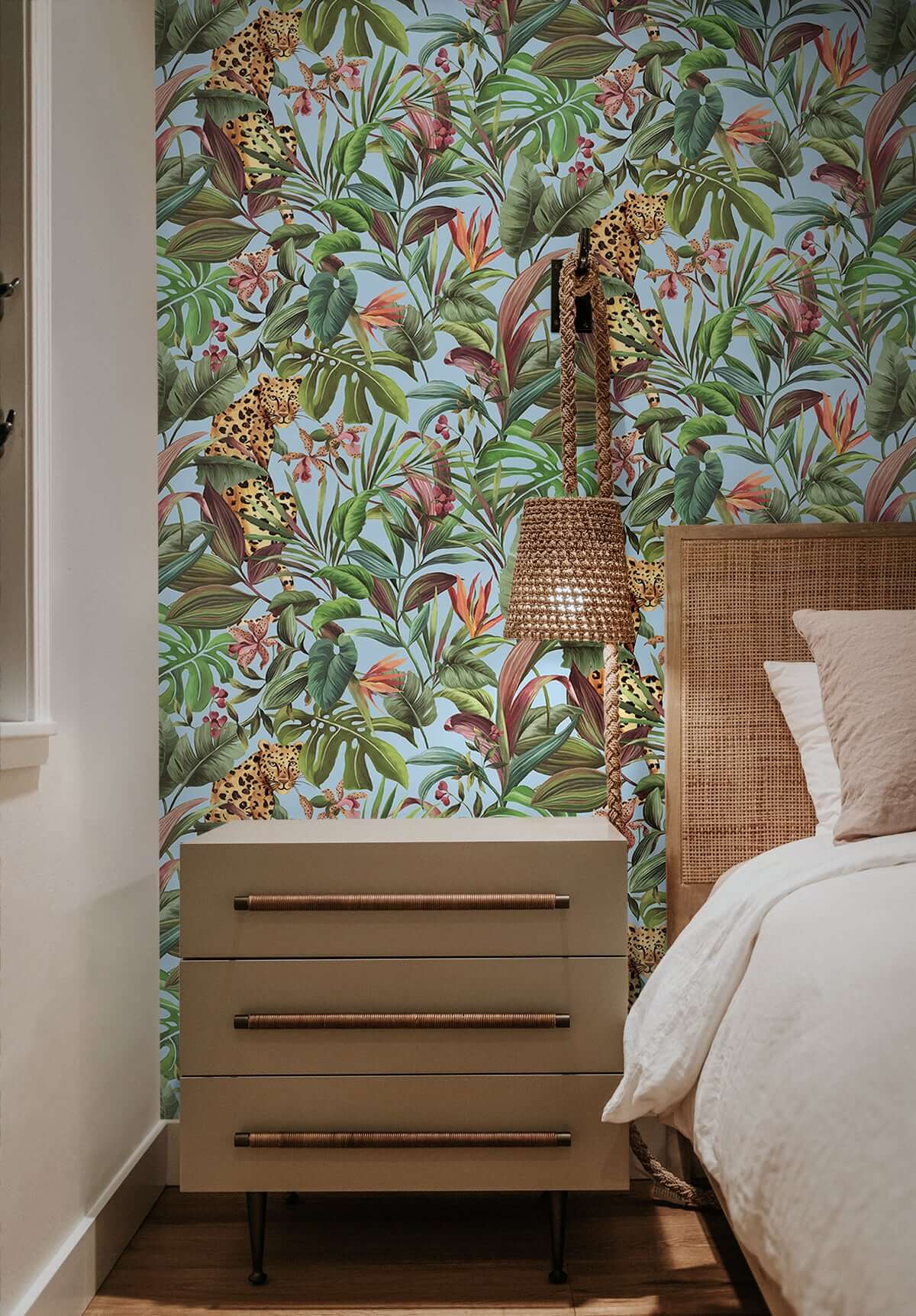 NextWall Daisy Bennett Designs Tropical Leopard Peel and Stick Wallpaper  (Blue) 