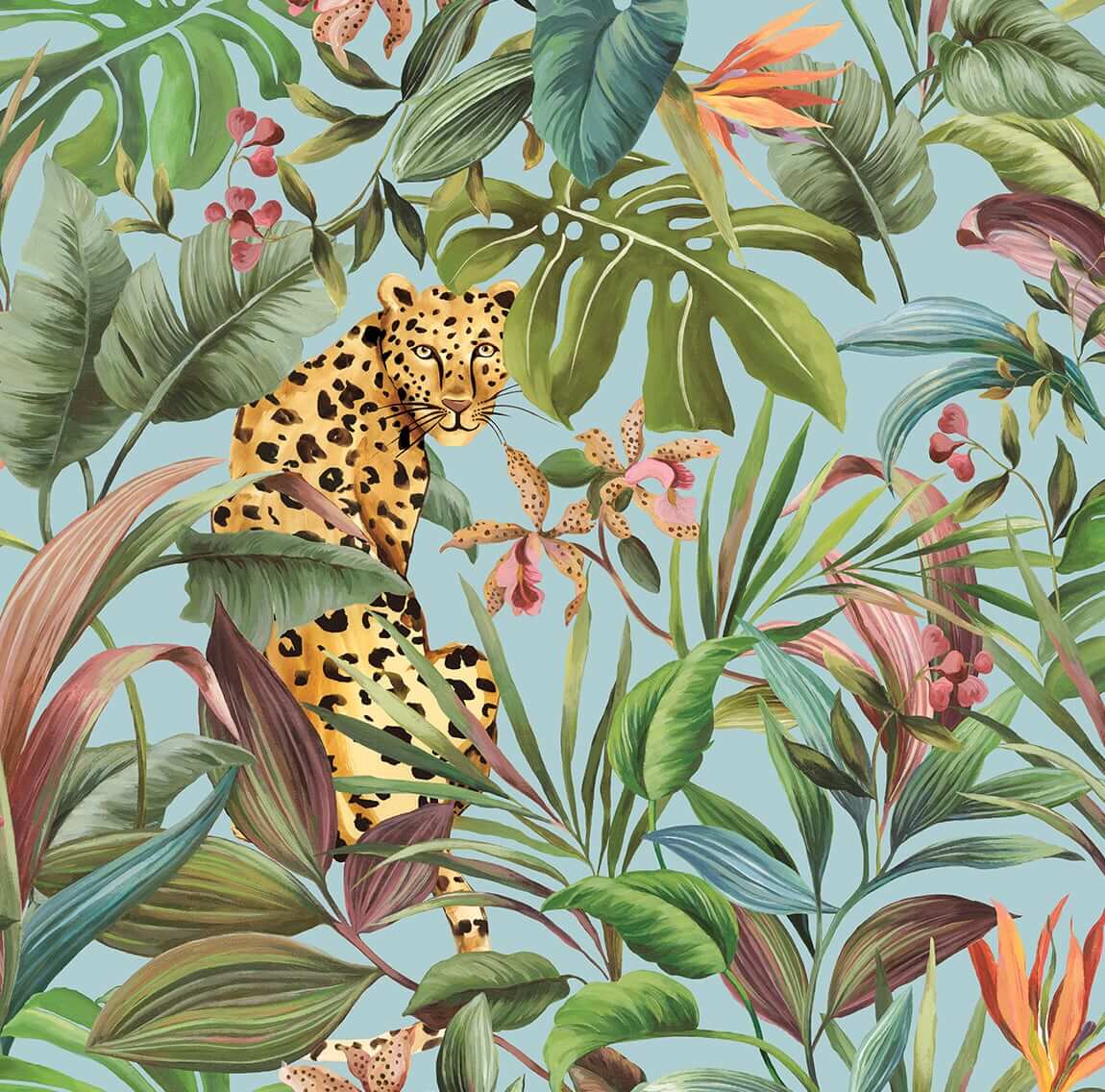 Daisy Bennett Tropical Leopard Peel & Stick Wallpaper - Sky Blue