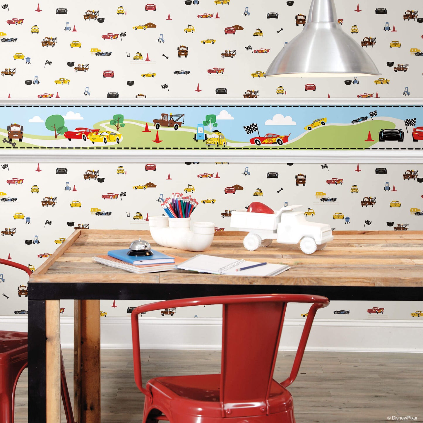 Pixar Cars Racing Spot Wallpaper - Cream