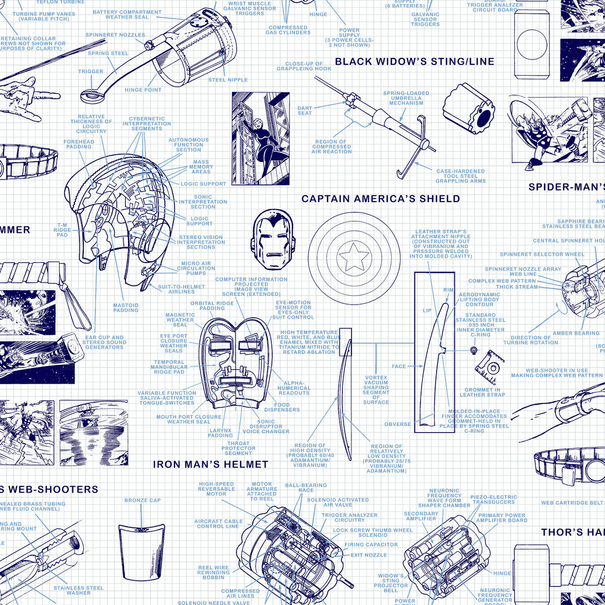Marvels Heroes Schematics Wallpaper - Blue & White