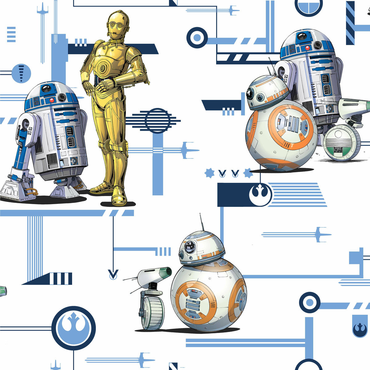 Star Wars: The Rise of Skywalker Droids Wallpaper - Blue & Gold