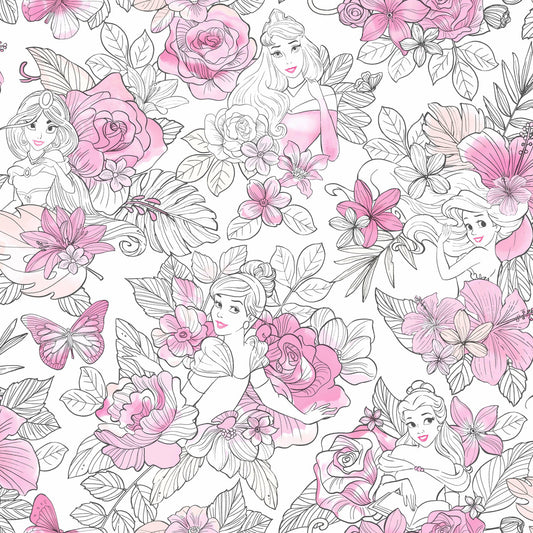 Disney Kids Vol. 4 Princess Royal Floral Wallpaper - Magenta