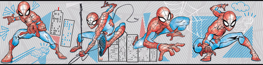 Spider-Man Fracture Wallpaper Border - Red, Gray, Blue