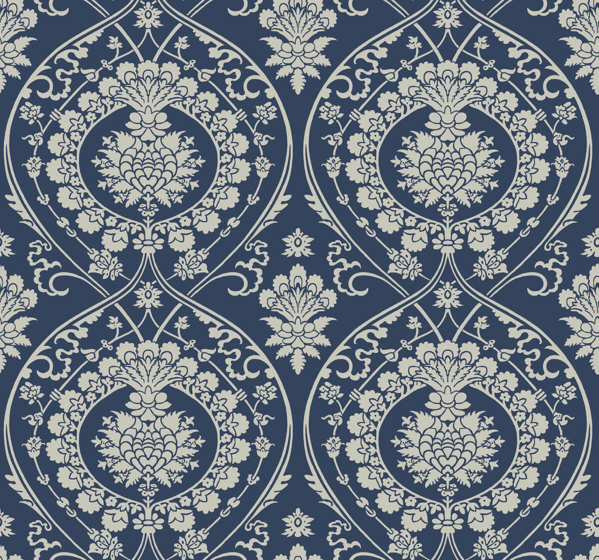 Damask Resource Library Imperial Damask Wallpaper - Navy & Silver