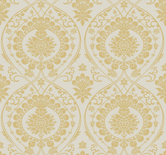 Damask Resource Library Imperial Damask Wallpaper - Off White & Gold