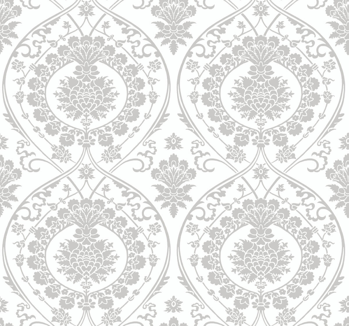 Damask Resource Library Imperial Damask Wallpaper - White & Silver