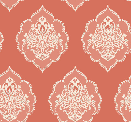 Damask Resource Library Signet Medallion Wallpaper - Coral