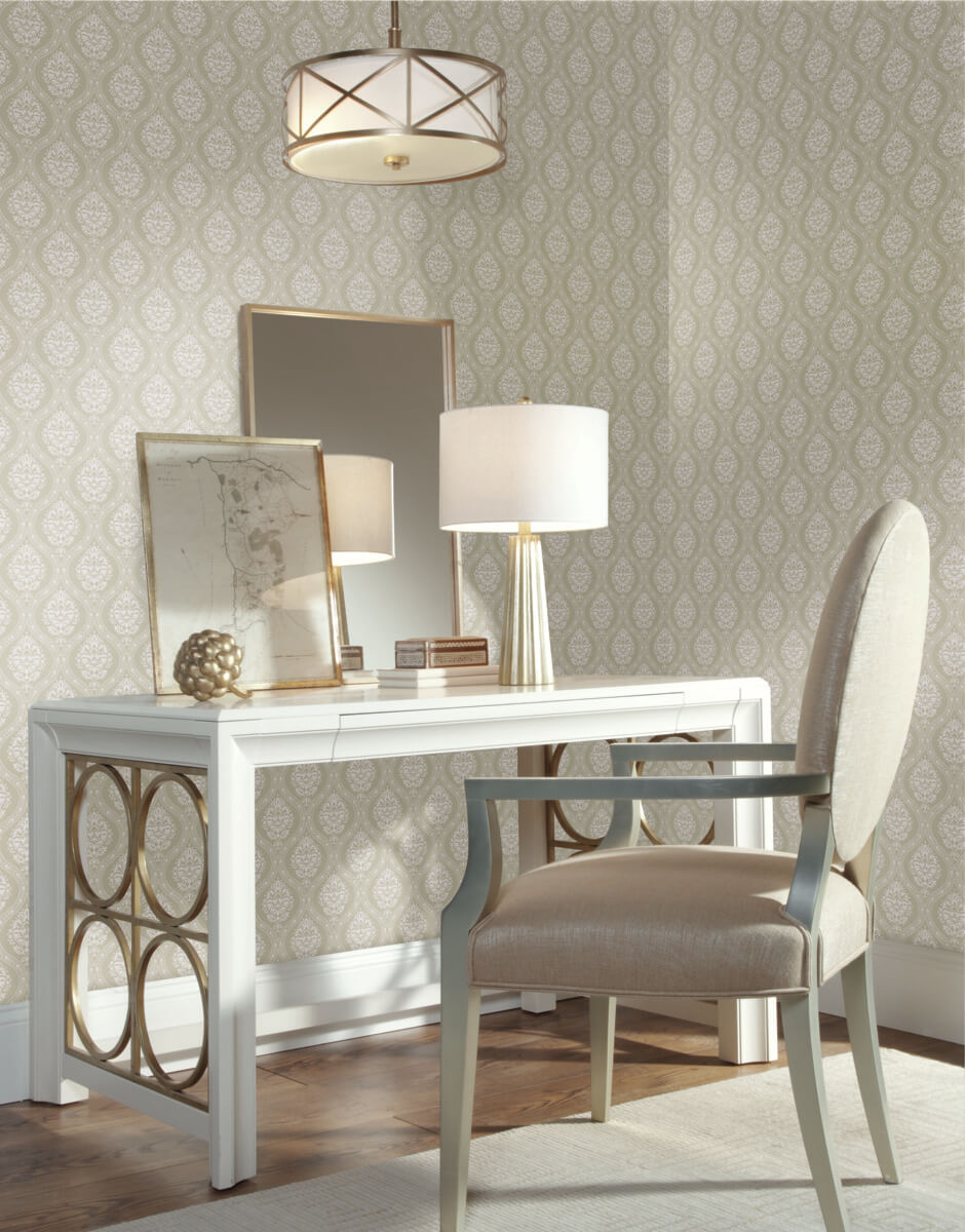 Damask Resource Library Petite Ogee Wallpaper - Beige