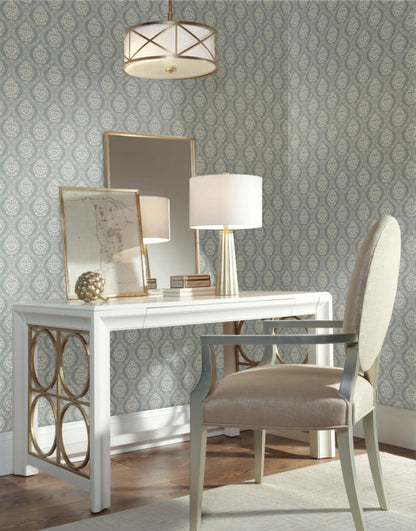Damask Resource Library Petite Ogee Wallpaper - Pale Green