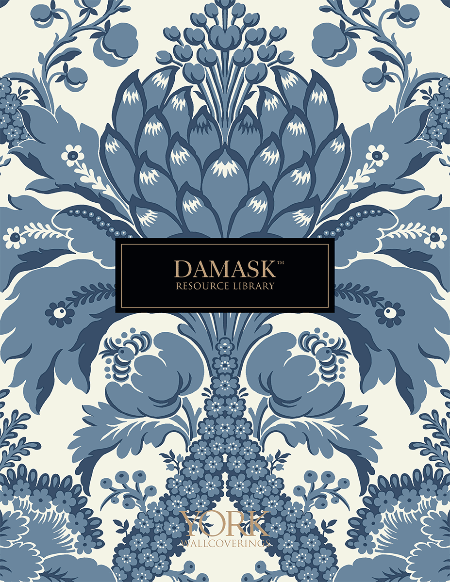 Damask Resource Library Petite Ogee Wallpaper - Navy Blue