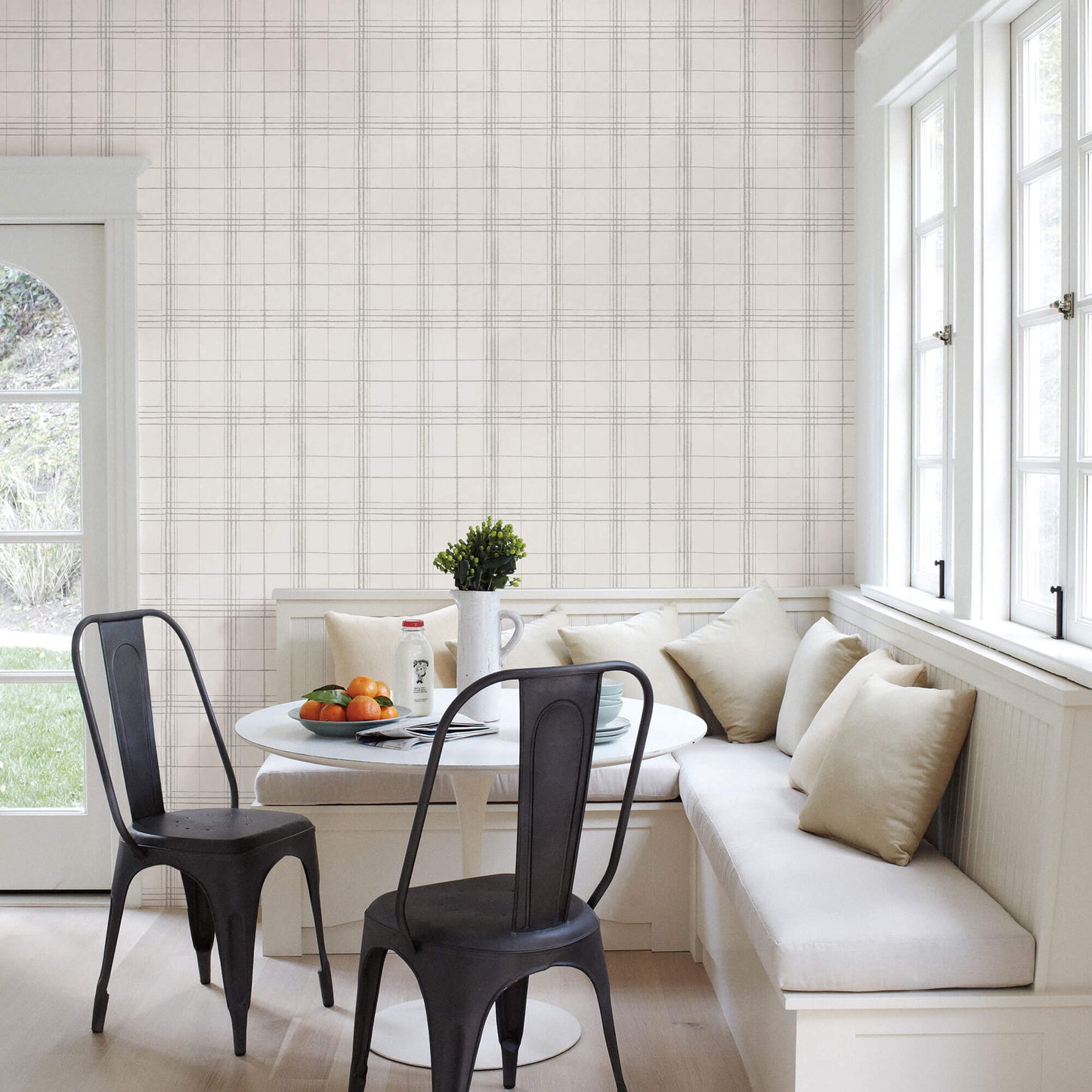 Simply Farmhouse Plaid Wallpaper - Linen & White
