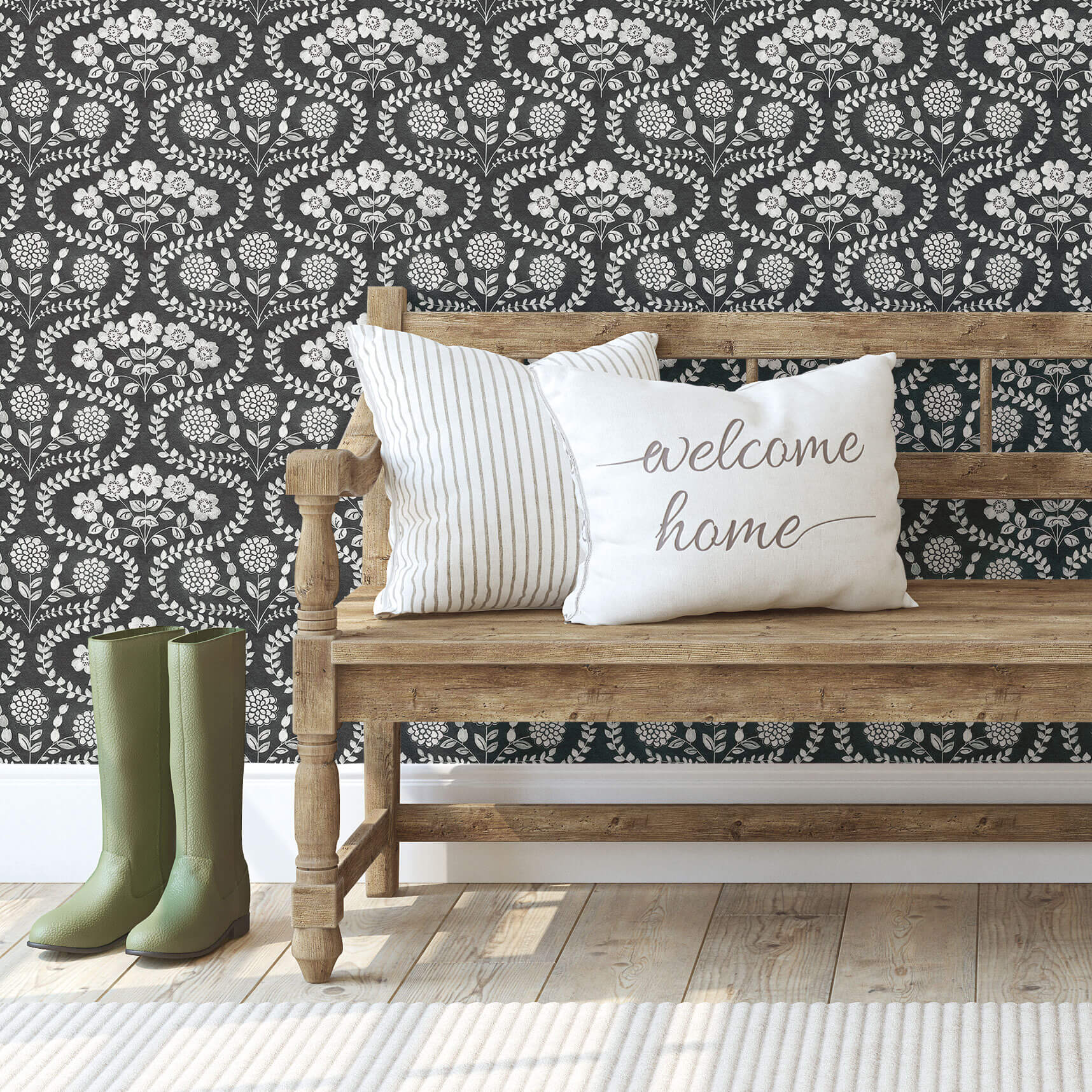 Simply Farmhouse Folksy Floral Wallpaper - Black & White – US Wall