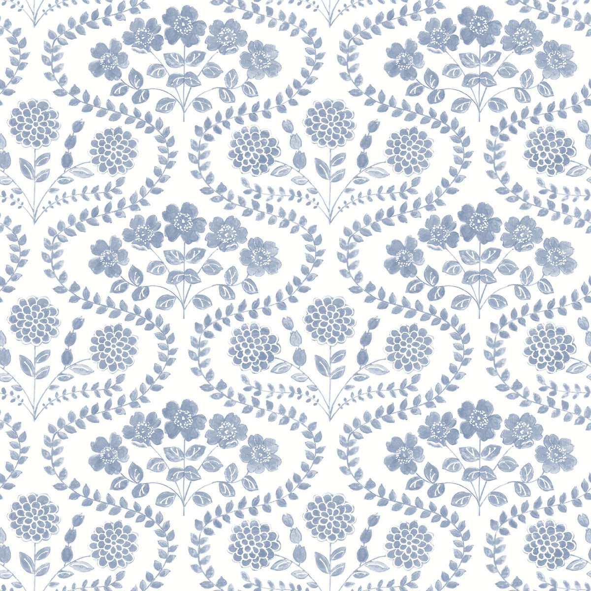 Simply Farmhouse Folksy Floral Wallpaper - Blue & White